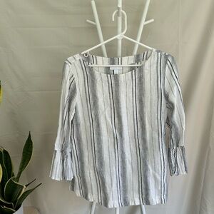 Linen Boat Neck Charter Club Black and White Striped Blouse w/ pockets!